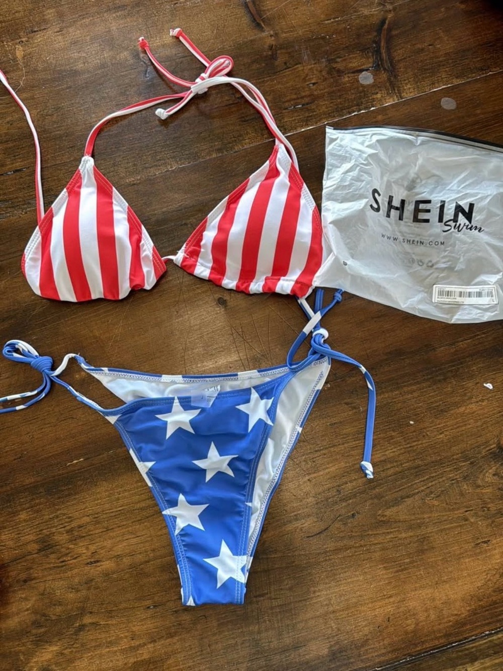 SHEIN large American flag bikini
